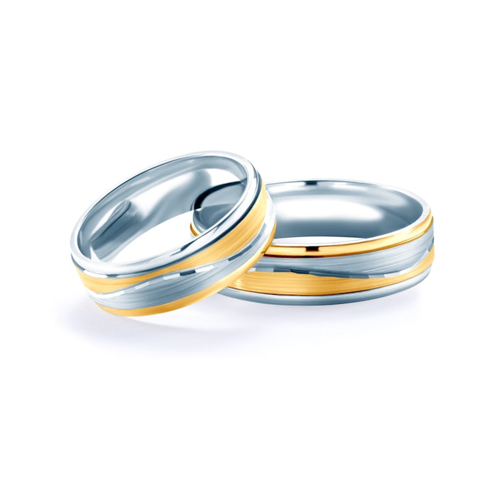 Esküvői karikagyűrűk: kétszínű arany, lapos, 6 mm