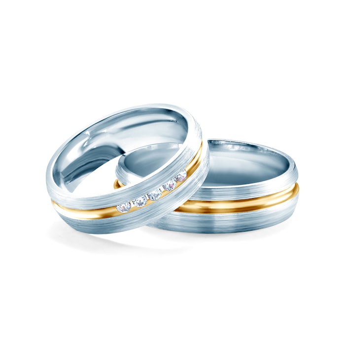 Esküvői karikagyűrűk: kétszínű arany, karika, 6 mm