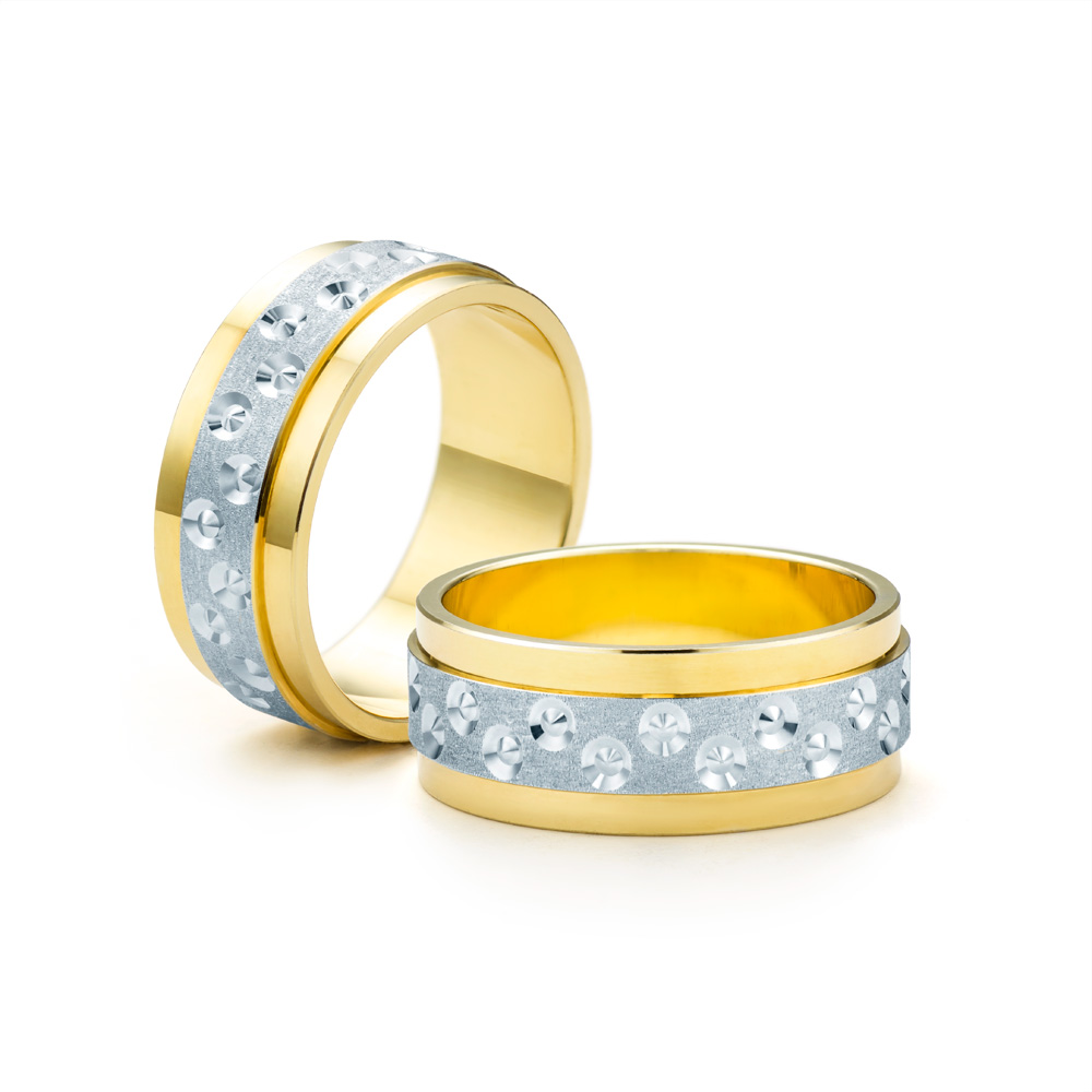 Βέρες Γάμου: δίχρωμο χρυσό, επίπεδο σχήμα, 7,5 mm