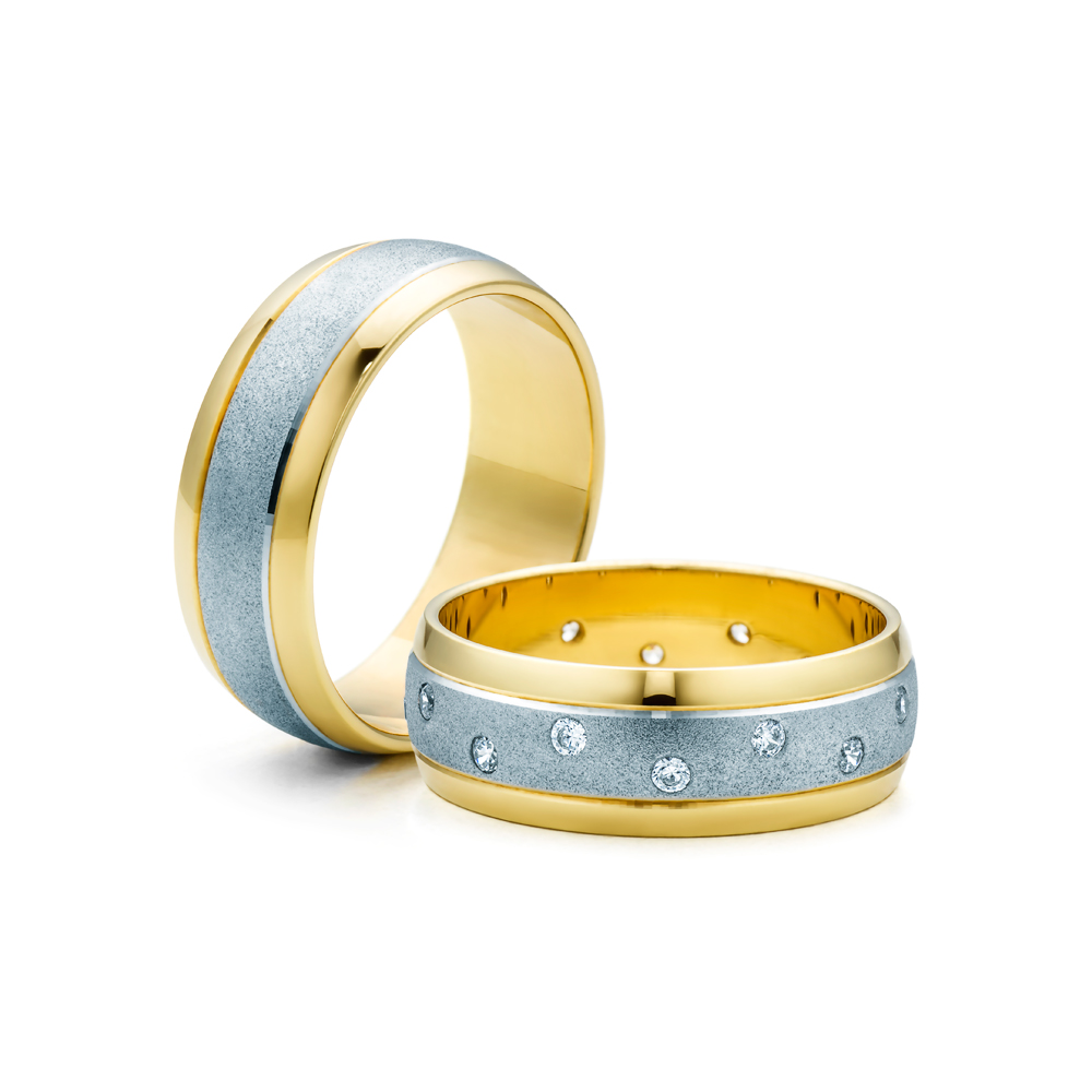 Сватбени халки: двуцветно злато, полукръгъл профил. 6.5 мм