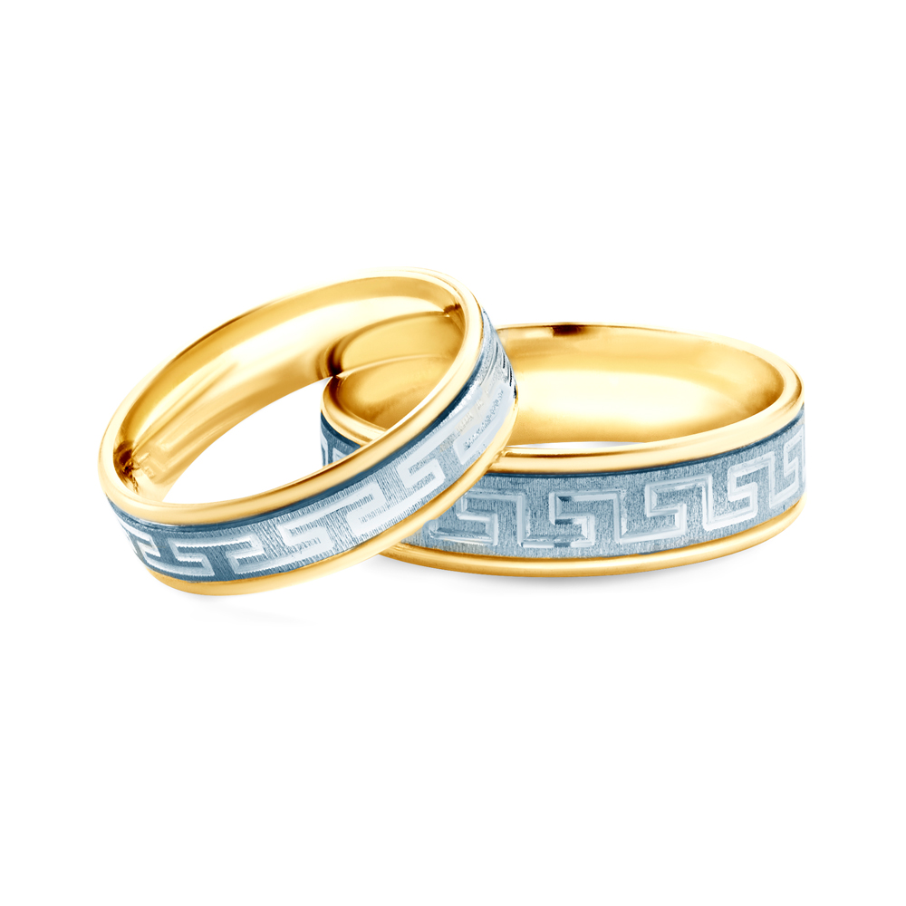 Wedding Rings: two color gold, Flat Shaped, 5 mm