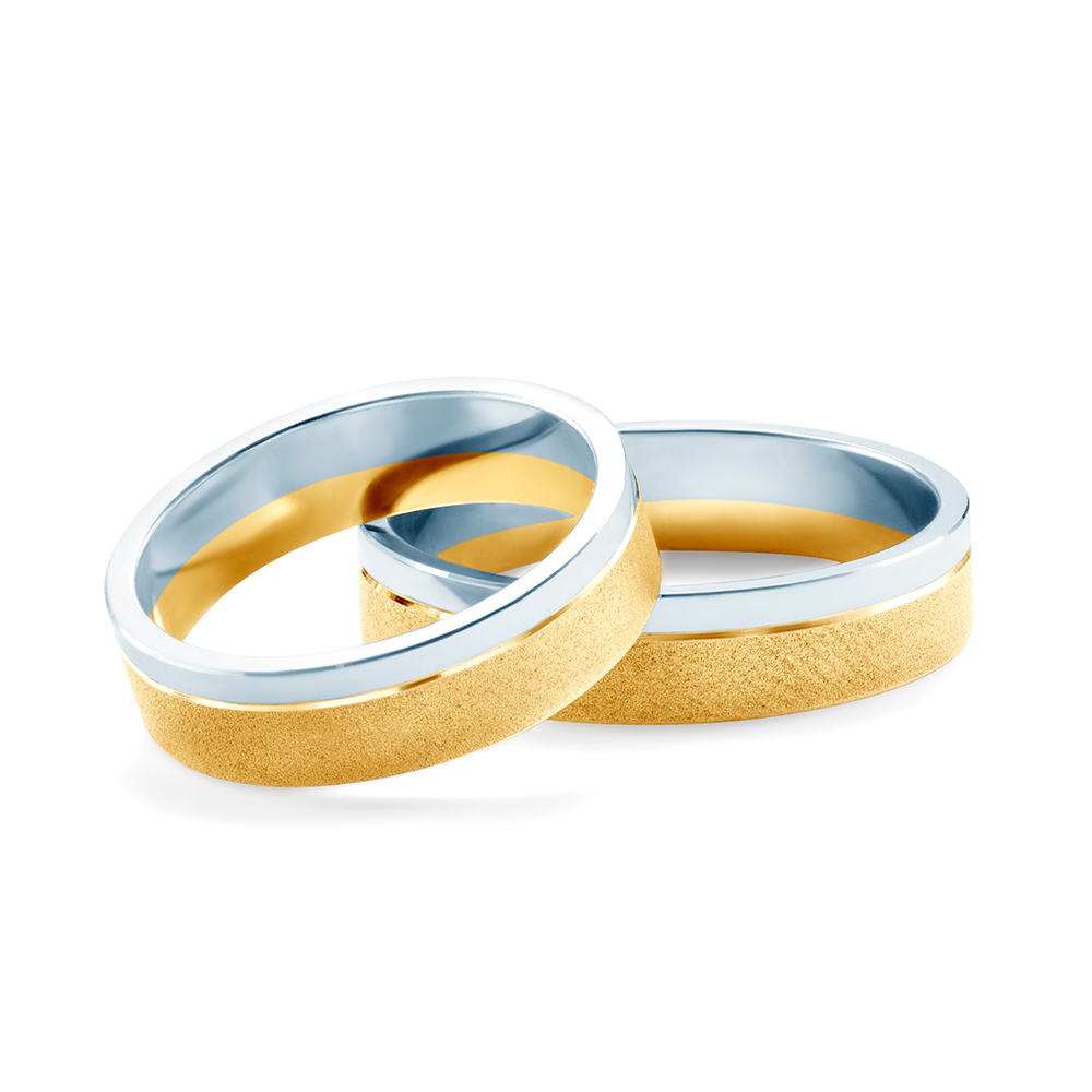 Весільні обручки: двоколірне золото, плоскі, 5 мм