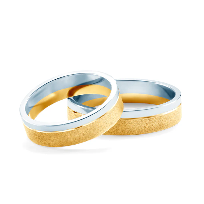 Весільні обручки: двоколірне золото, плоскі, 5 мм