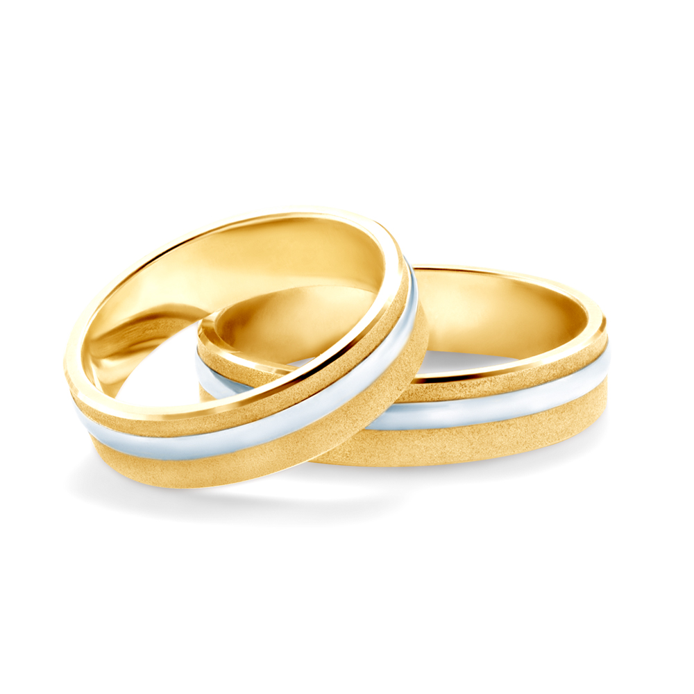 Wedding Rings: two color gold, Flat Shaped, 5 mm