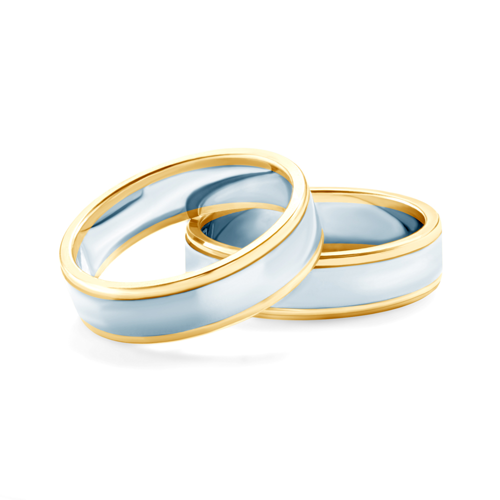 Сватбени халки: двуцветно злато, плоски. 5 мм