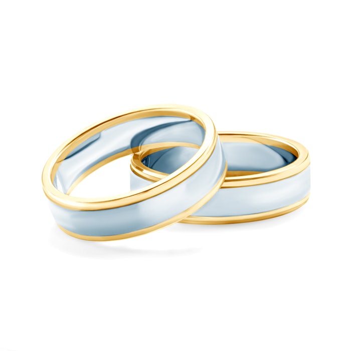 Esküvői karikagyűrűk: kétszínű arany, lapos, 5 mm