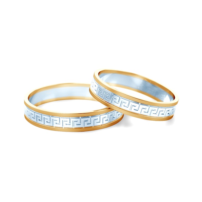 Esküvői karikagyűrűk: kétszínű arany, lapos, 4 mm