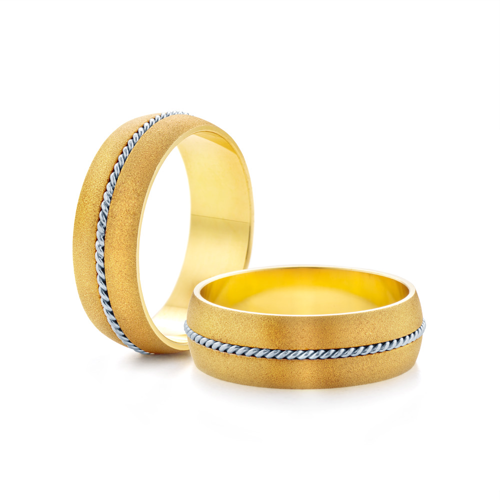 Wedding Rings: two color gold, D-Shaped, 6 mm