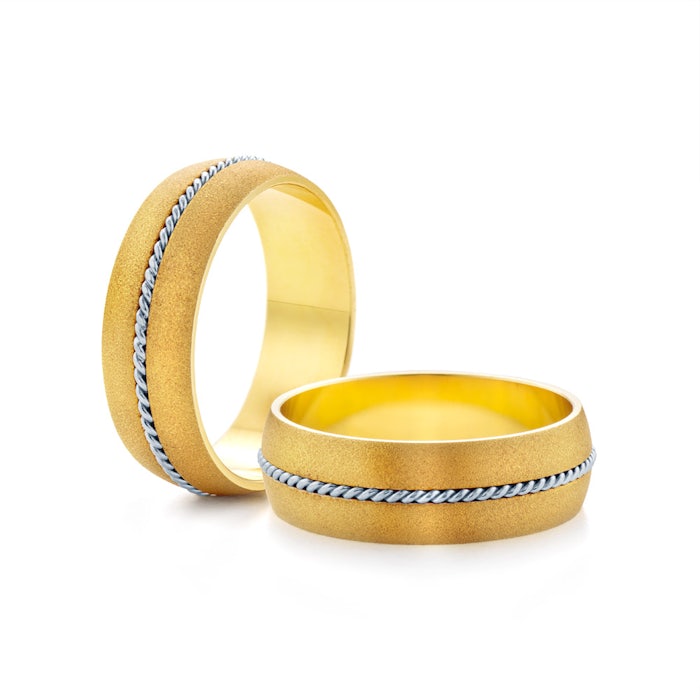 Wedding Rings: two color gold, D-Shaped, 6 mm
