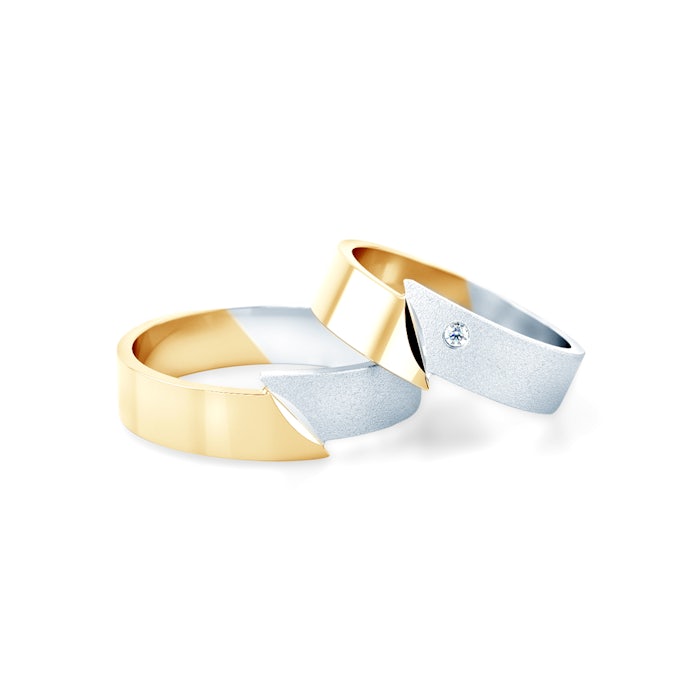 Esküvői karikagyűrűk: kétszínű arany, lapos, 4,5 mm