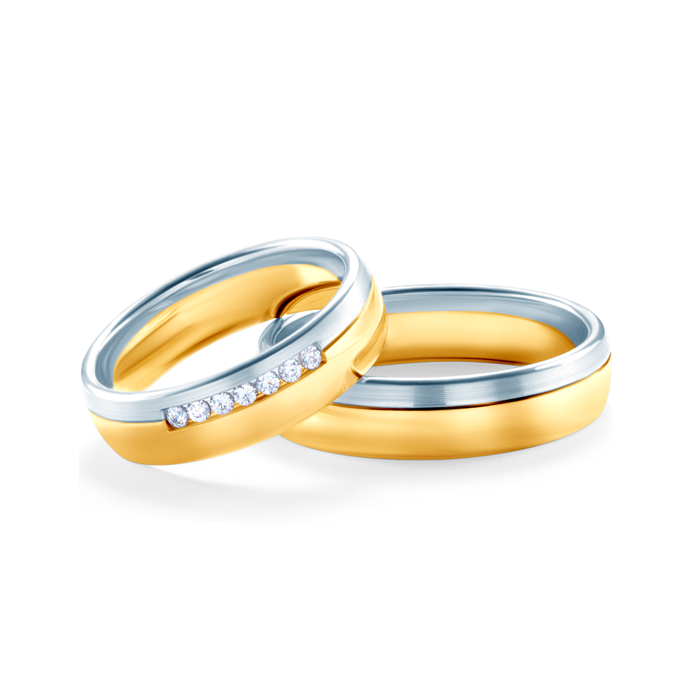 Весільні обручки: двоколірне золото, круглі, 5,5 мм