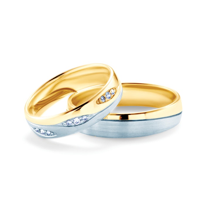 Esküvői karikagyűrűk: kétszínű arany, karika, 5 mm