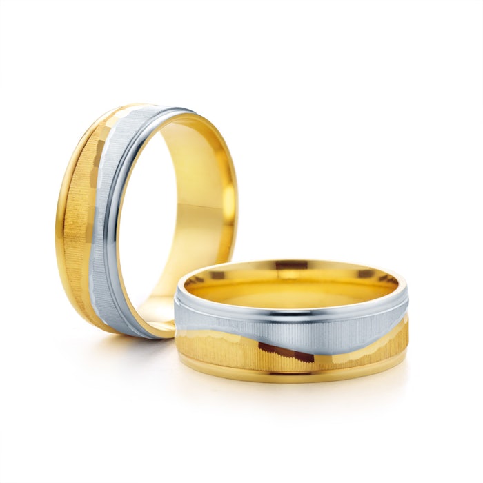 Весільні обручки: двоколірне золото, плоскі, 6 мм