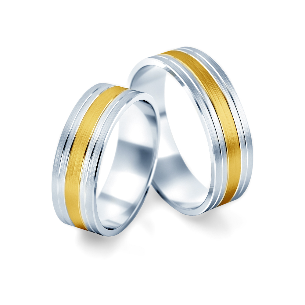 Весільні обручки: двоколірне золото, плоскі, 6 мм