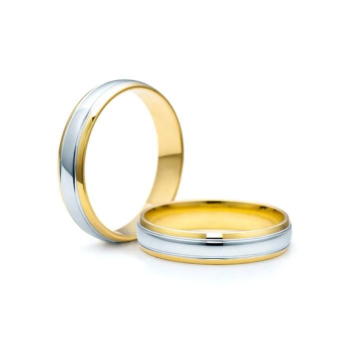 Esküvői karikagyűrűk: kétszínű arany, karika, 4 mm