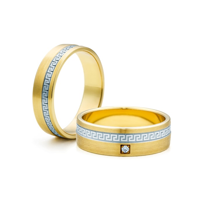 Wedding Rings: two color gold, Flat Shaped, 6 mm