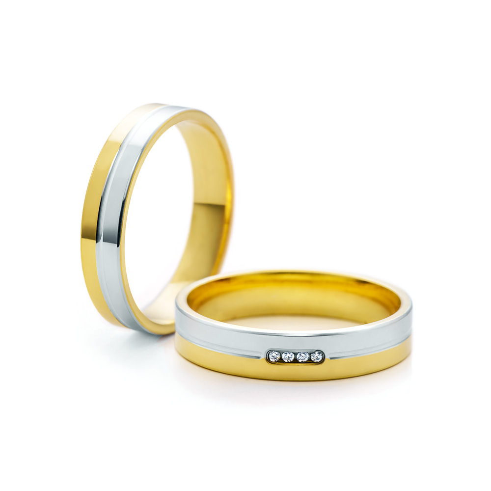 Eheringe: Zweifarbiges Gold, Flach, 4 mm