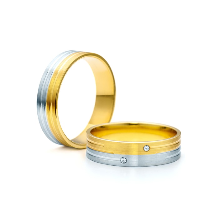 Esküvői karikagyűrűk: kétszínű arany, lapos, 5 mm