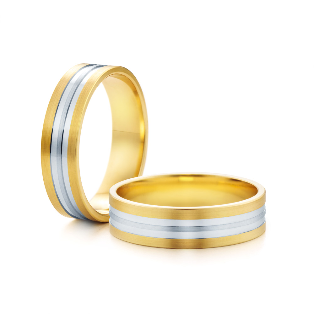 Весільні обручки: двоколірне золото, плоскі, 5 мм