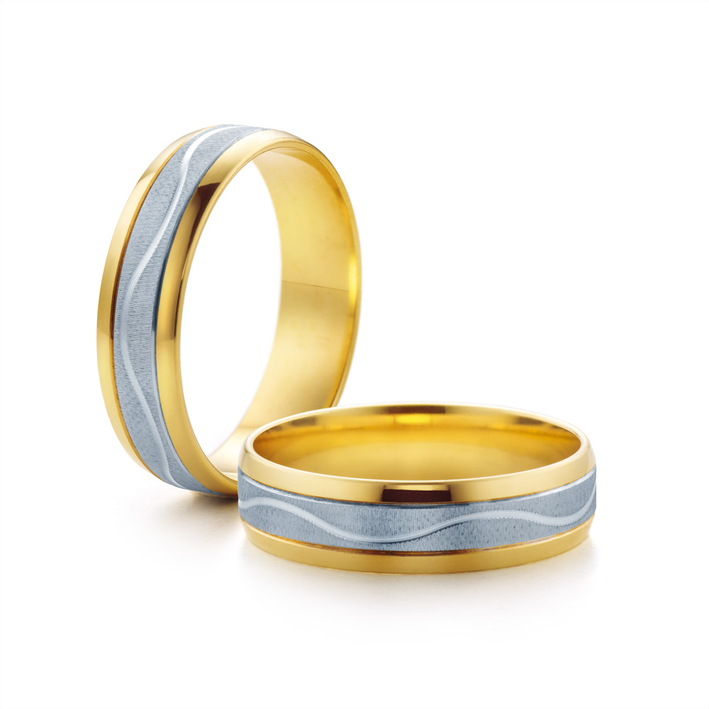 Wedding Rings: two color gold, D-Shaped, 5 mm