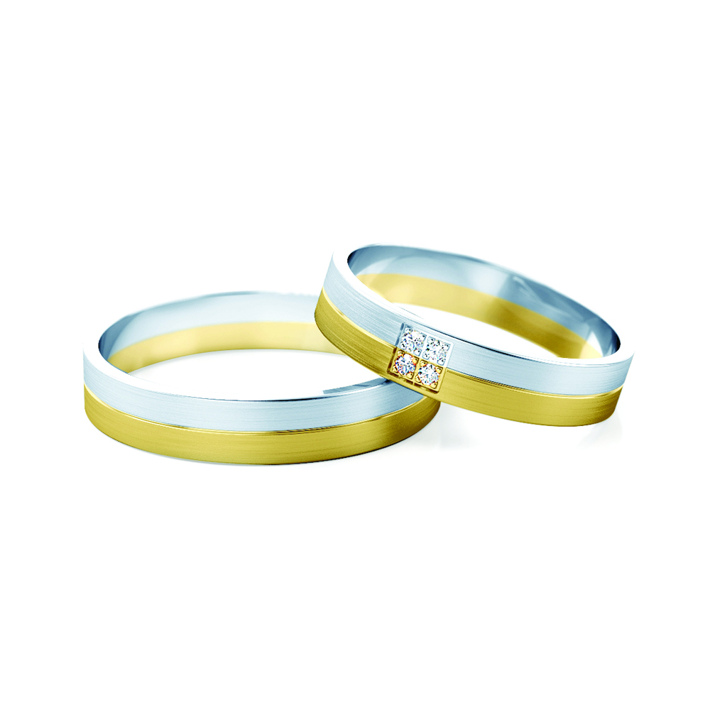 Βέρες Γάμου: δίχρωμο χρυσό, επίπεδο σχήμα, 4 mm