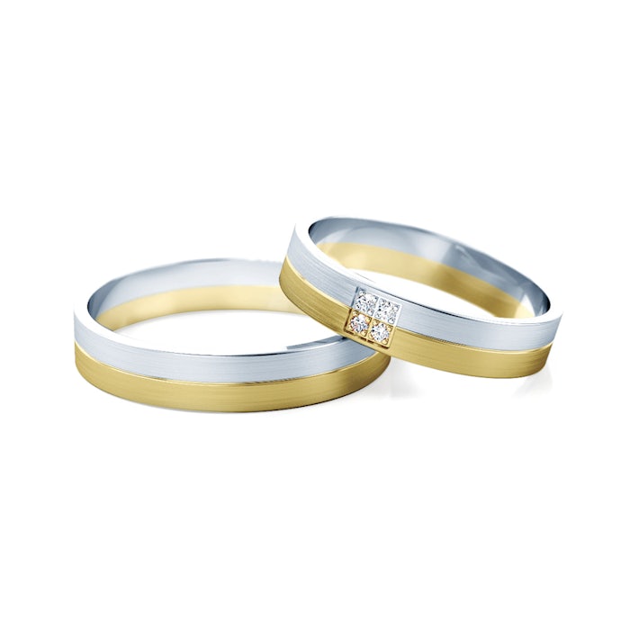 Esküvői karikagyűrűk: kétszínű arany, lapos, 4 mm