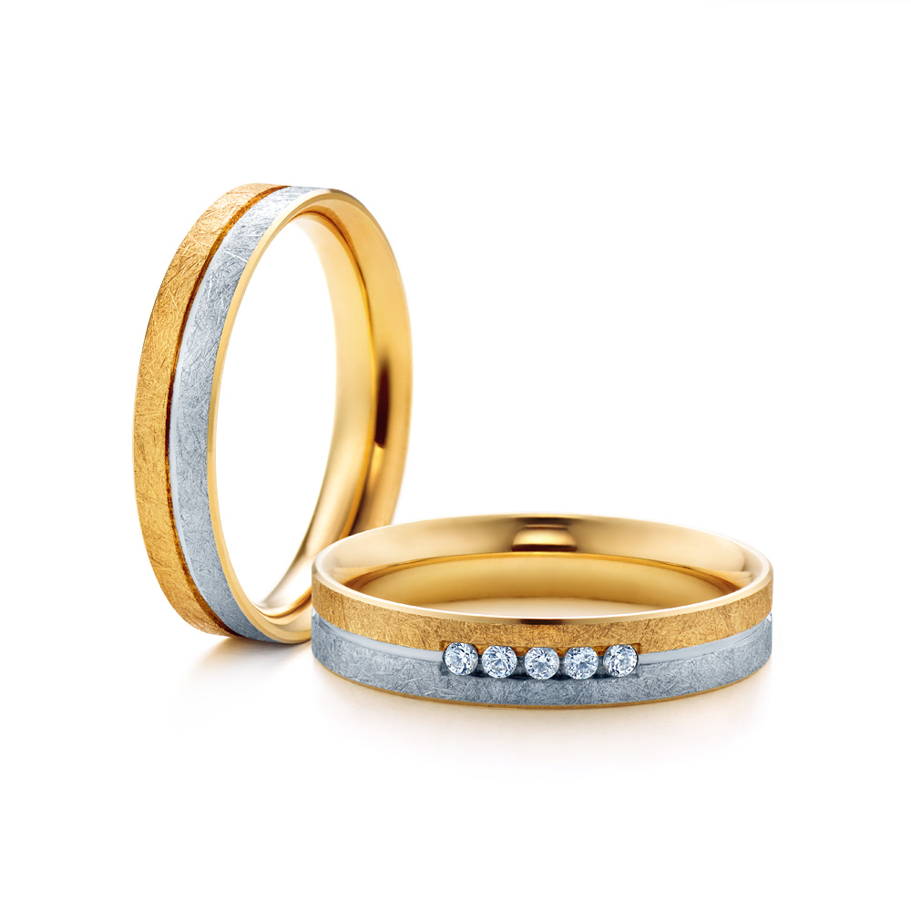 Eheringe: Zweifarbiges Gold, Flach, 4 mm