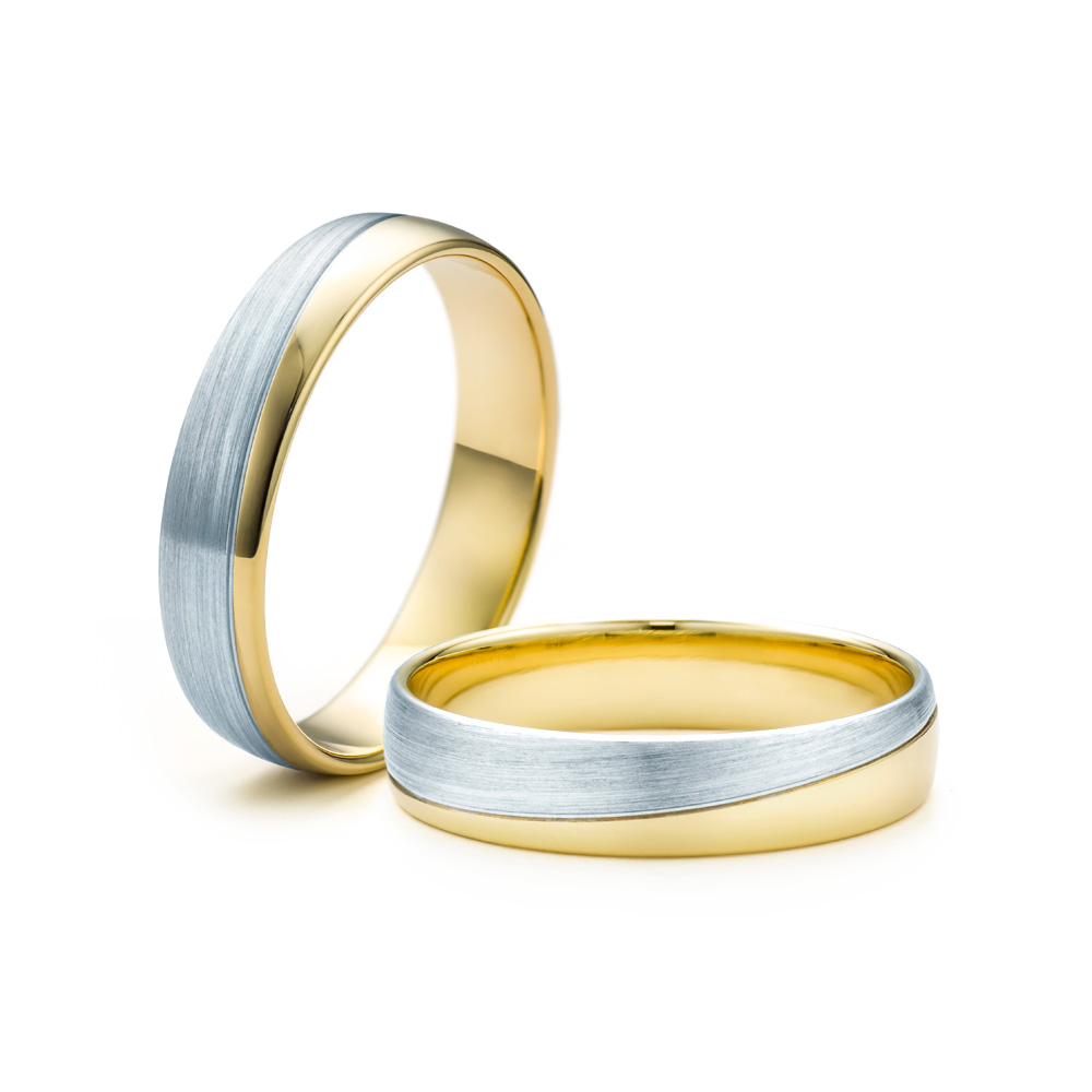 Wedding Rings: two color gold, Court Shaped, 5 mm