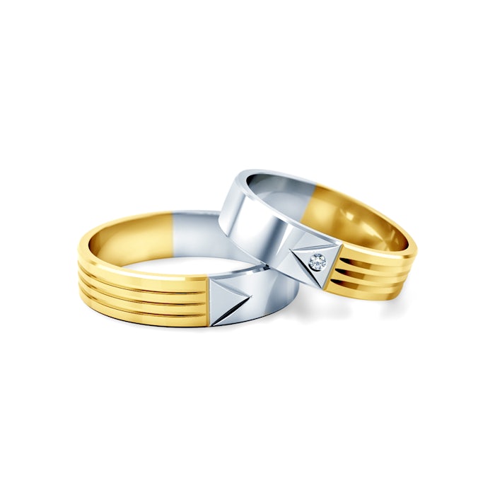 Wedding Rings: two color gold, Flat Shaped, 5 mm