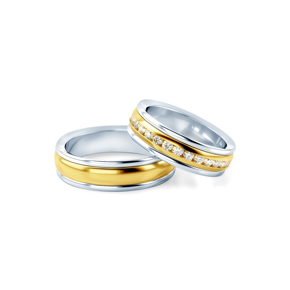 Wedding Rings: two color gold, Concaved, 6 mm