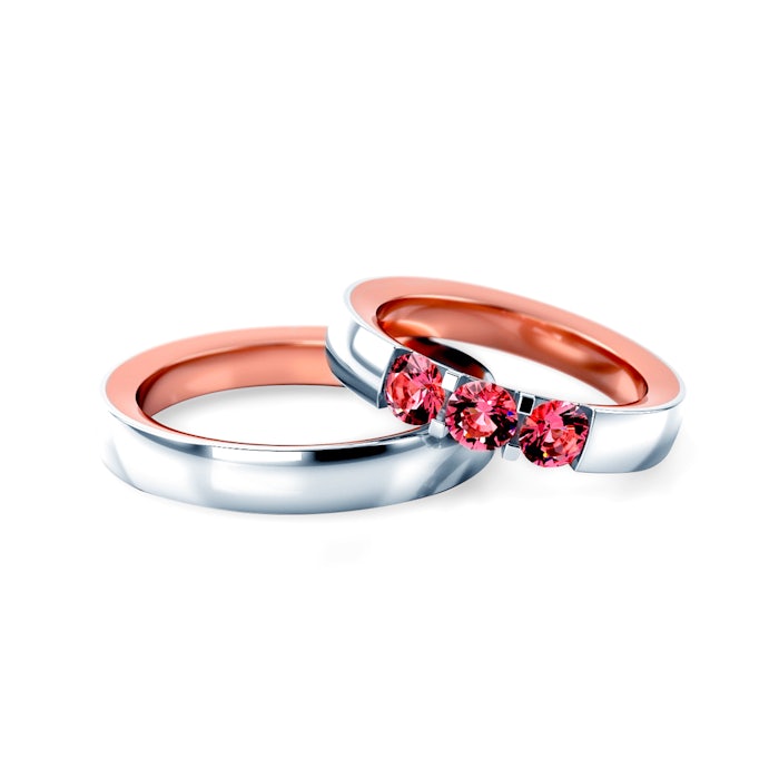 Esküvői karikagyűrűk: kétszínű arany, karika, 4 mm