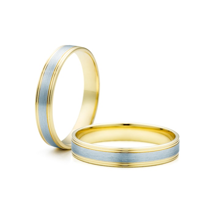 Весільні обручки: двоколірне золото, плоскі, 4 мм