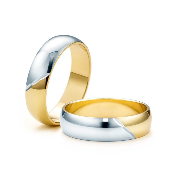 Esküvői karikagyűrűk: kétszínű arany, félkarika, 5 mm