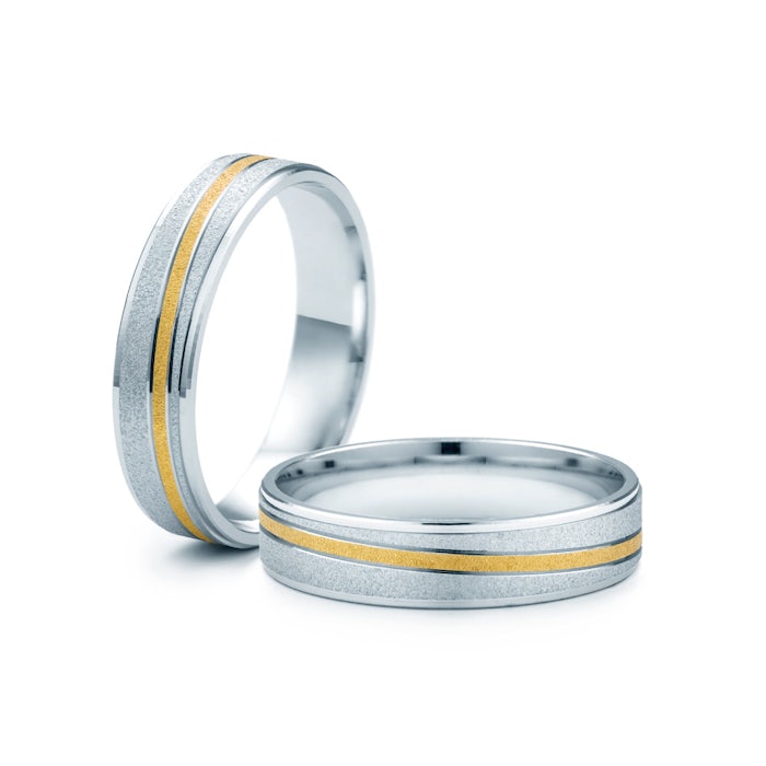 Esküvői karikagyűrűk: kétszínű arany, lapos, 5,2 mm