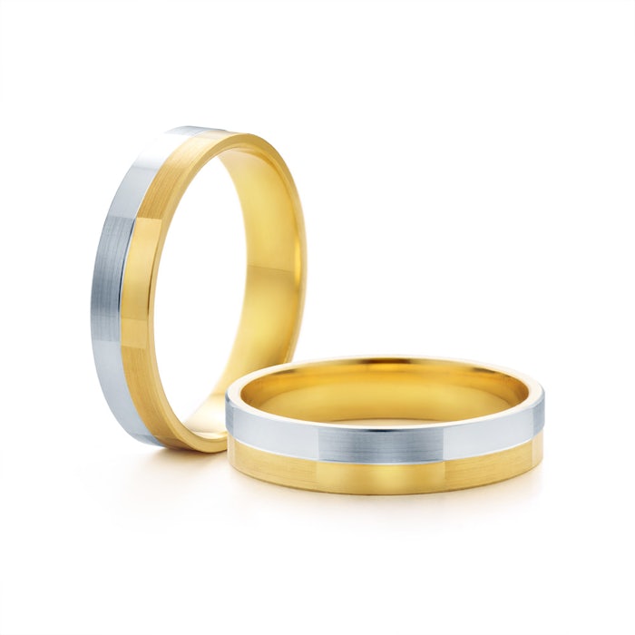 Весільні обручки: двоколірне золото, плоскі, 4 мм