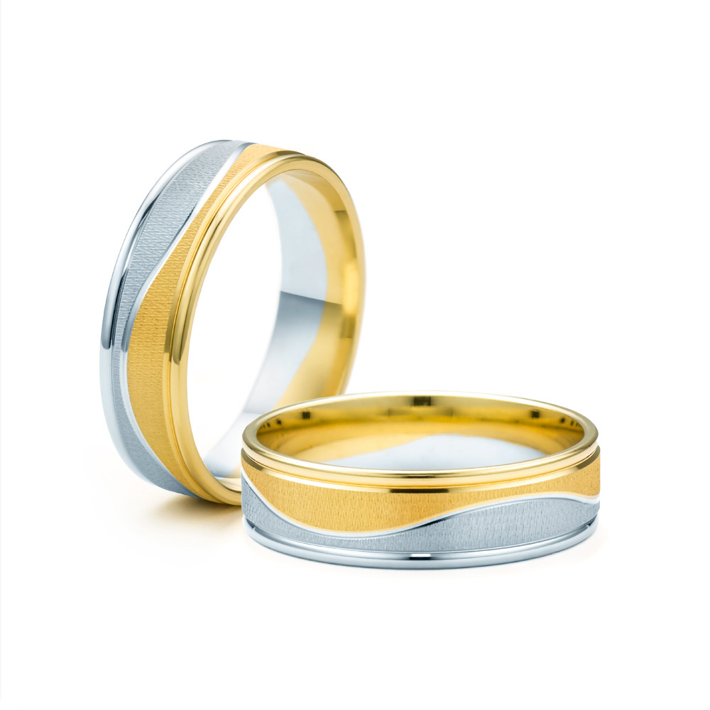 Весільні обручки: двоколірне золото, плоскі, 6 мм