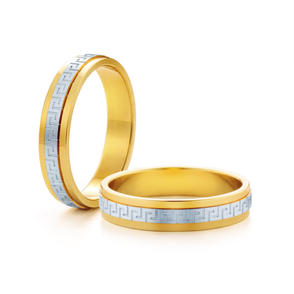 Сватбени халки: двуцветно злато, плоски. 4 мм