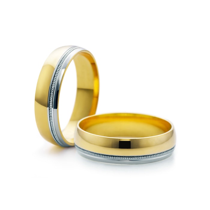 Esküvői karikagyűrűk: kétszínű arany, karika, 5 mm