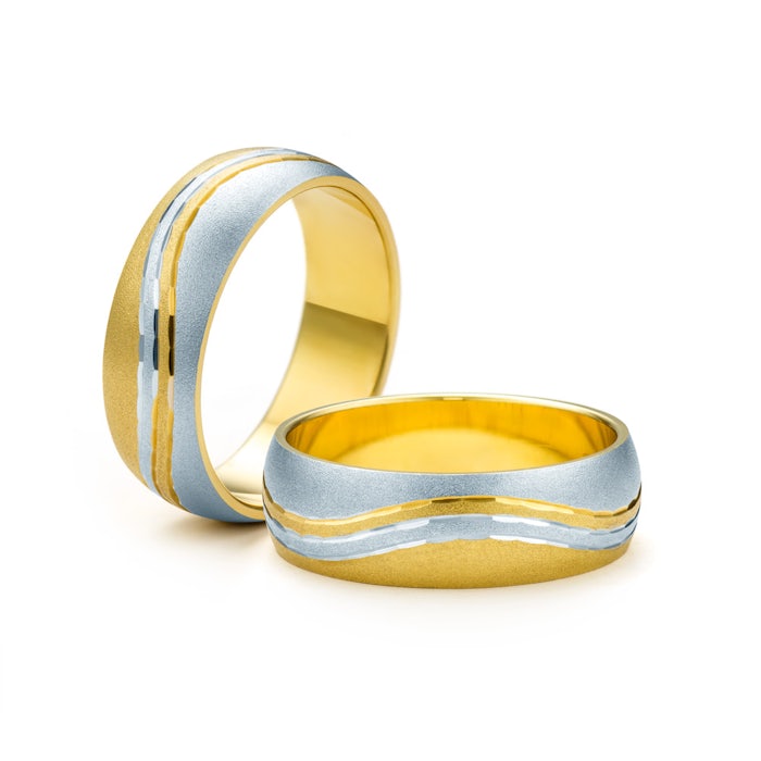Wedding Rings: two color gold, D-Shaped, 6 mm