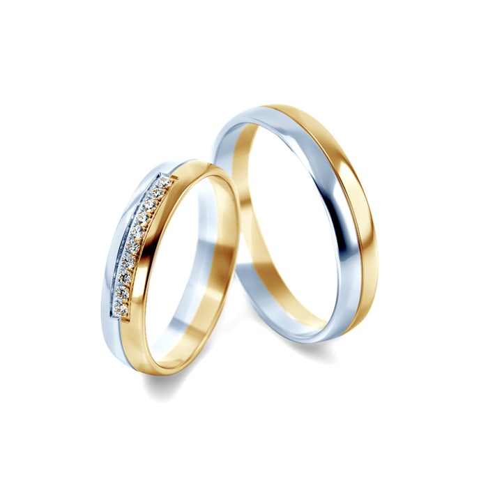 Esküvői karikagyűrűk: kétszínű arany, félkarika, 4 mm