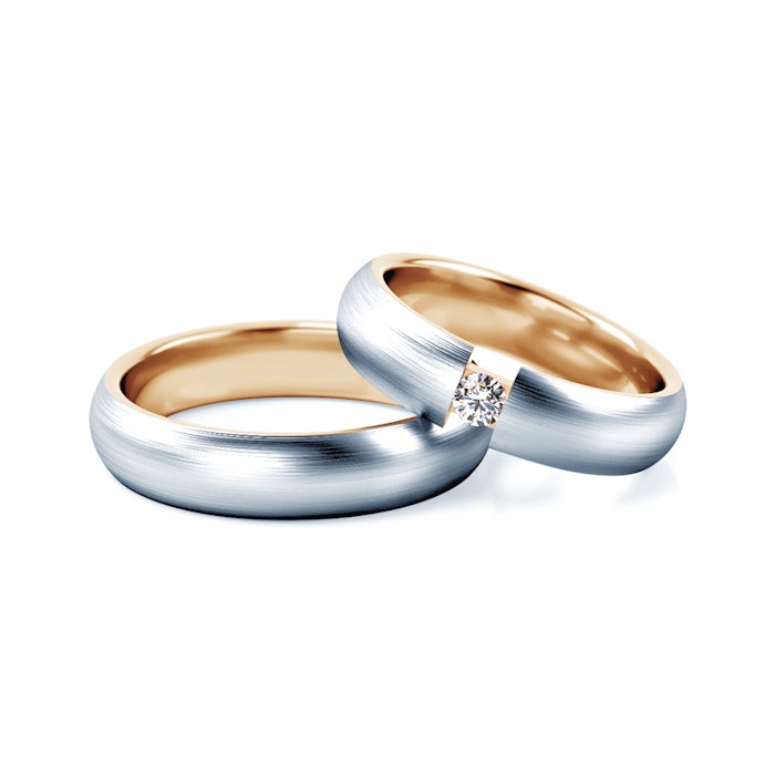 Esküvői karikagyűrűk: kétszínű arany, karika, 5 mm