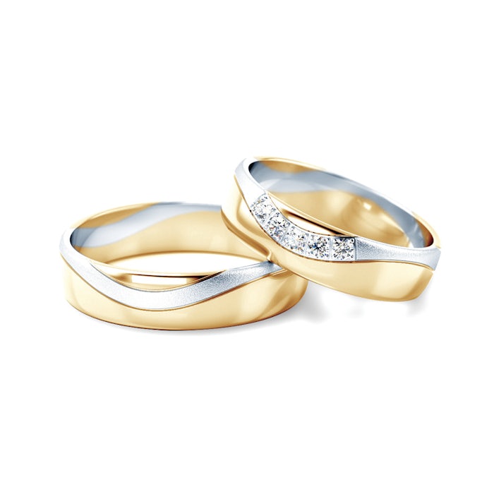 Wedding Rings: two color gold, D-Shaped, 5 mm