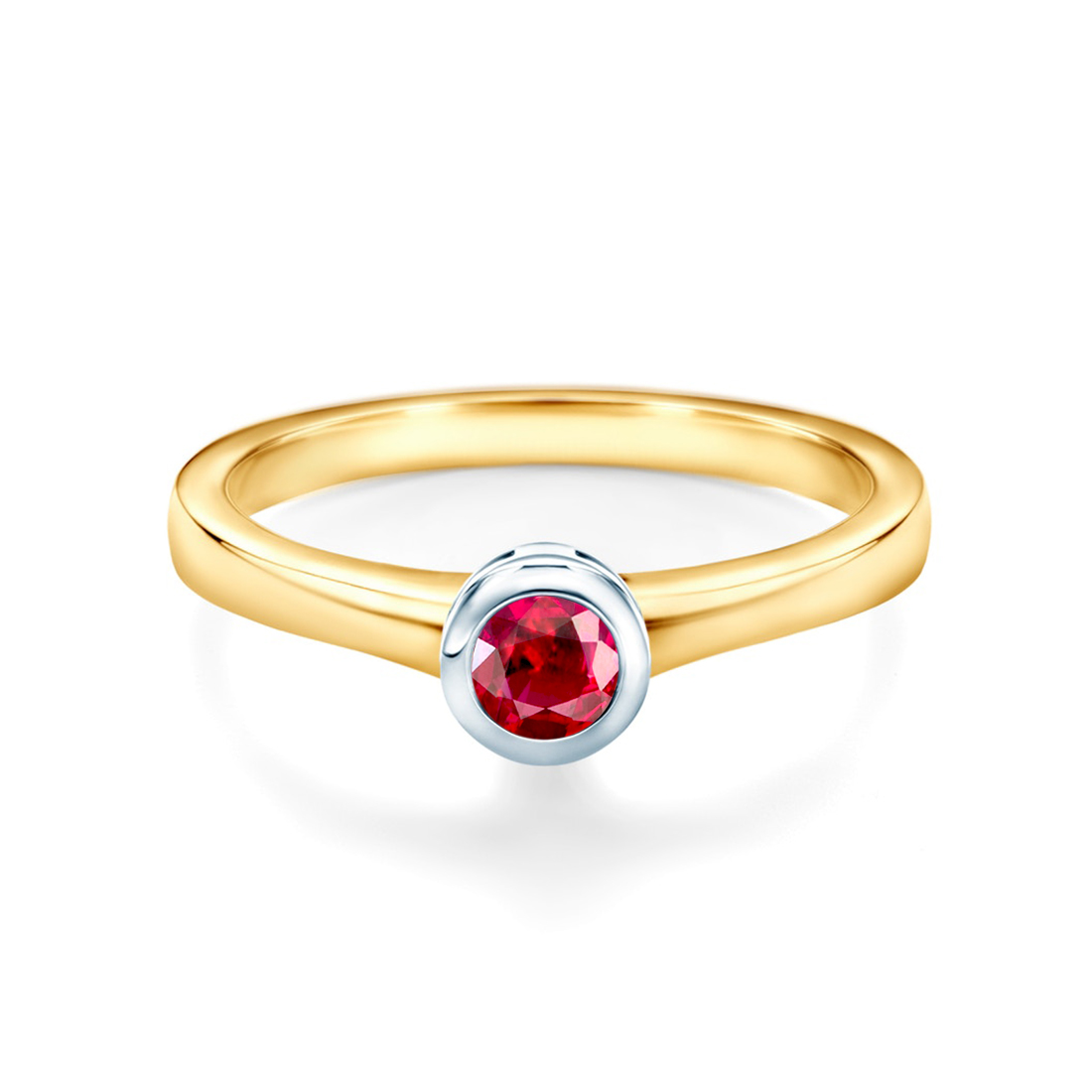 Tension Engagement Ring: two color gold, ruby