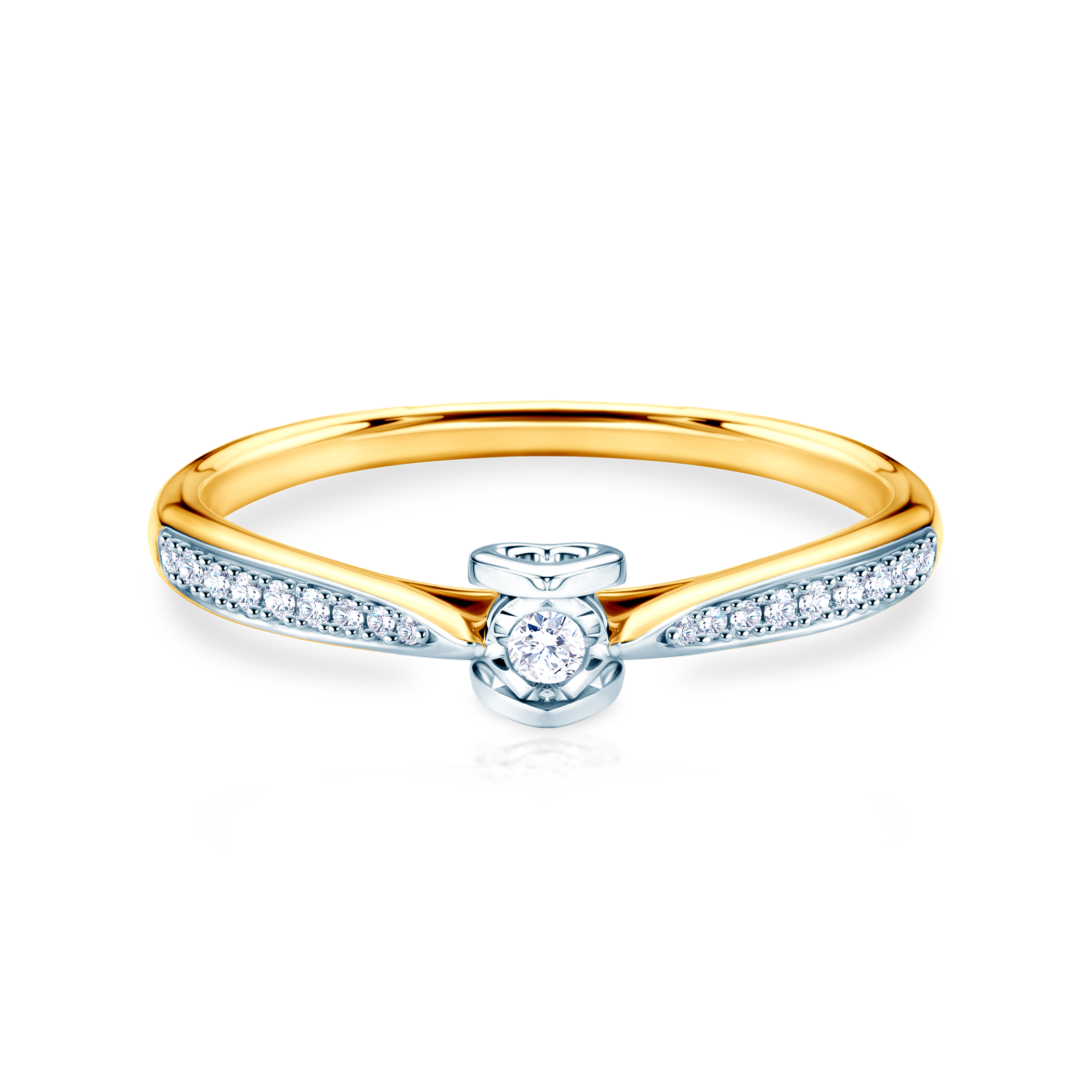 Side-Stone Engagement Ring: two color gold, diamonds