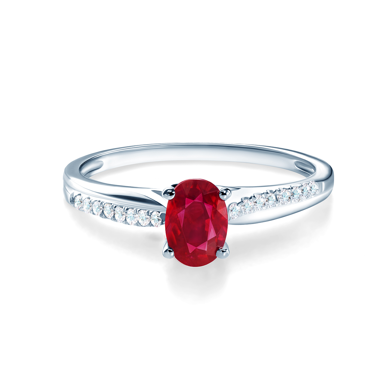 Side-Stone Engagement Ring: white gold, ruby, diamonds