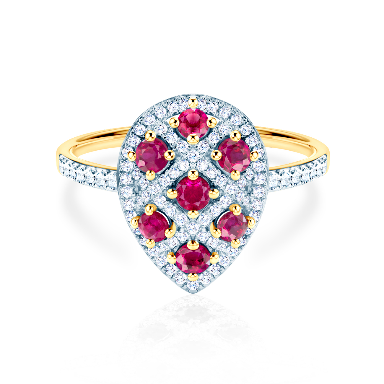 Ring Savicki: Zweifarbiges Gold, Rubine, Diamanten