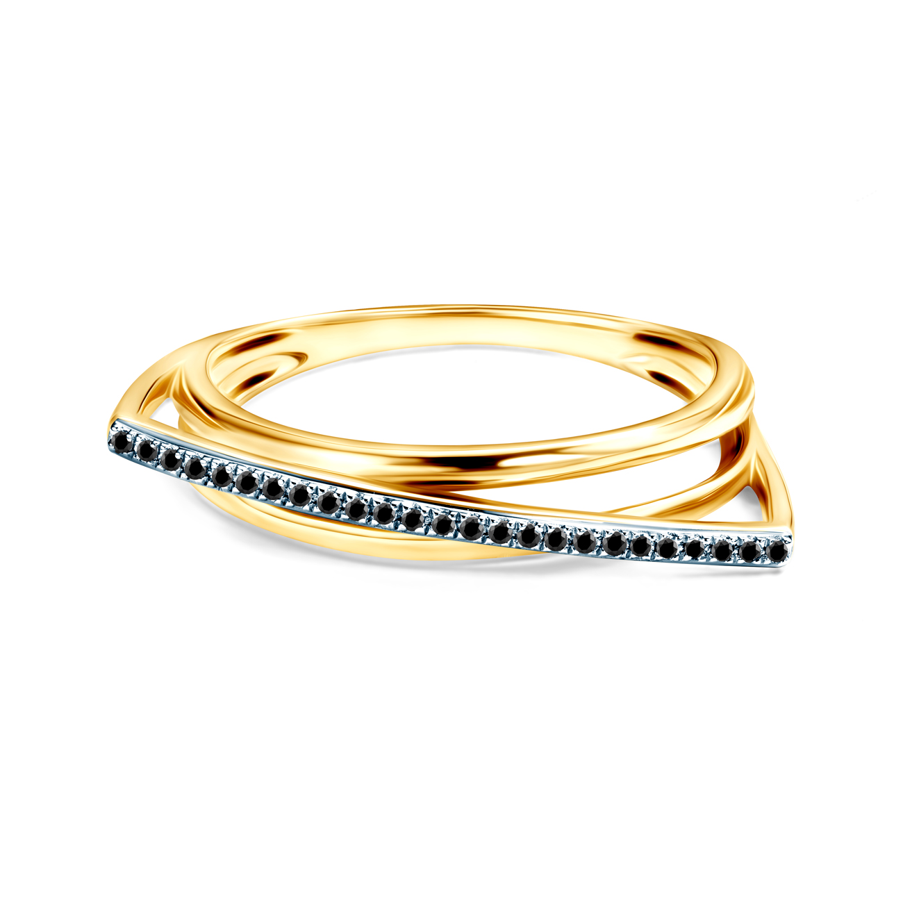 Ring: two color gold, black diamonds