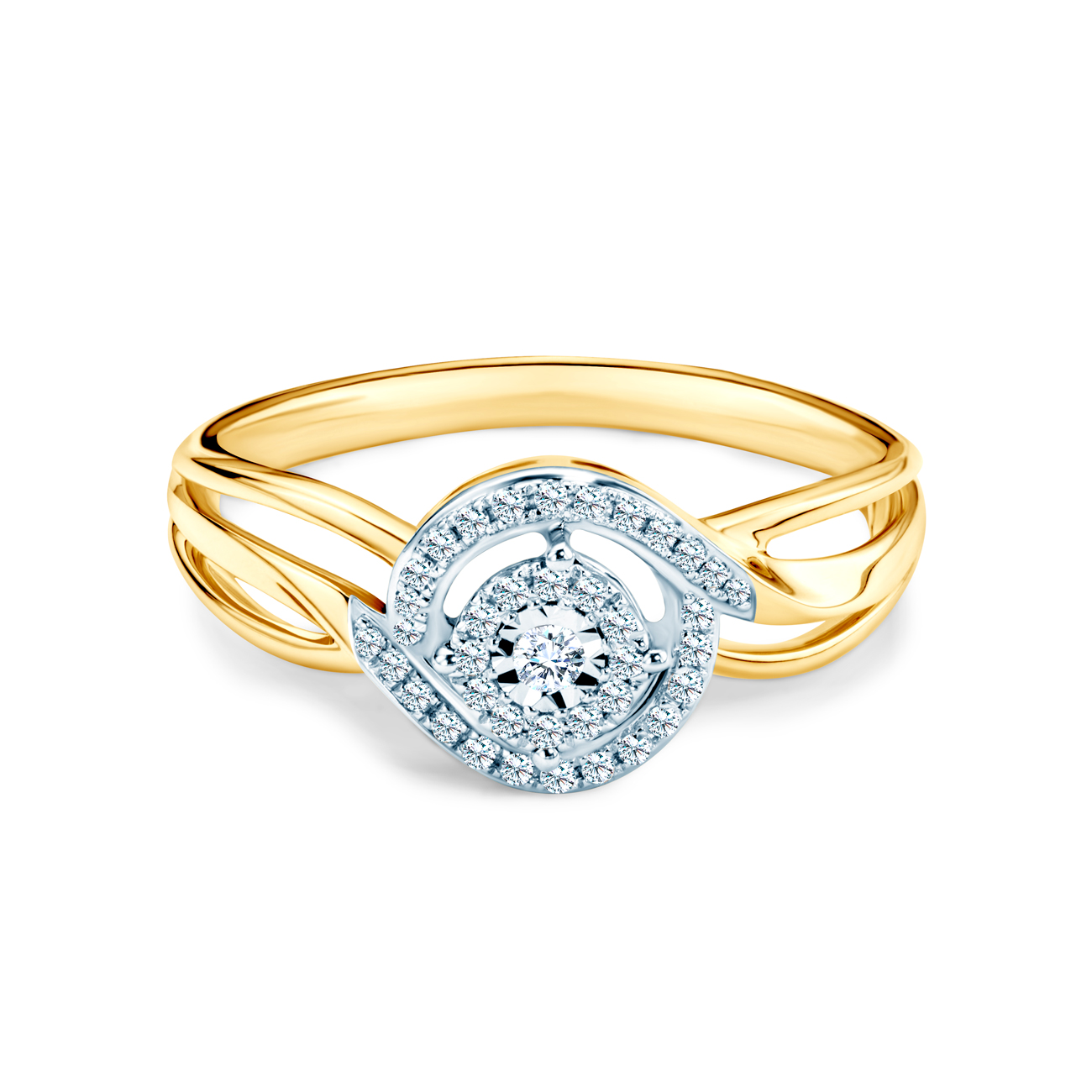 Каблучка для заручин Savicki: двоколірне золото, діаманти