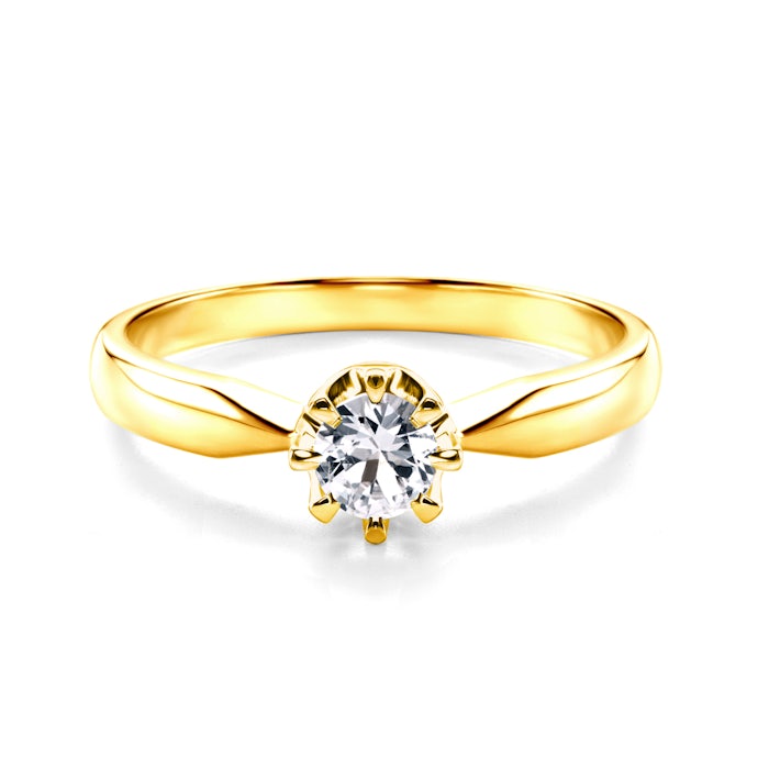 Годежен пръстен Solitaire: два цвята злато. бял сапфир