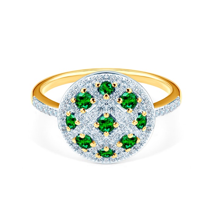 SAVICKI eljegyzési gyűrű: kétszínű arany, smaragdok és gyémántok